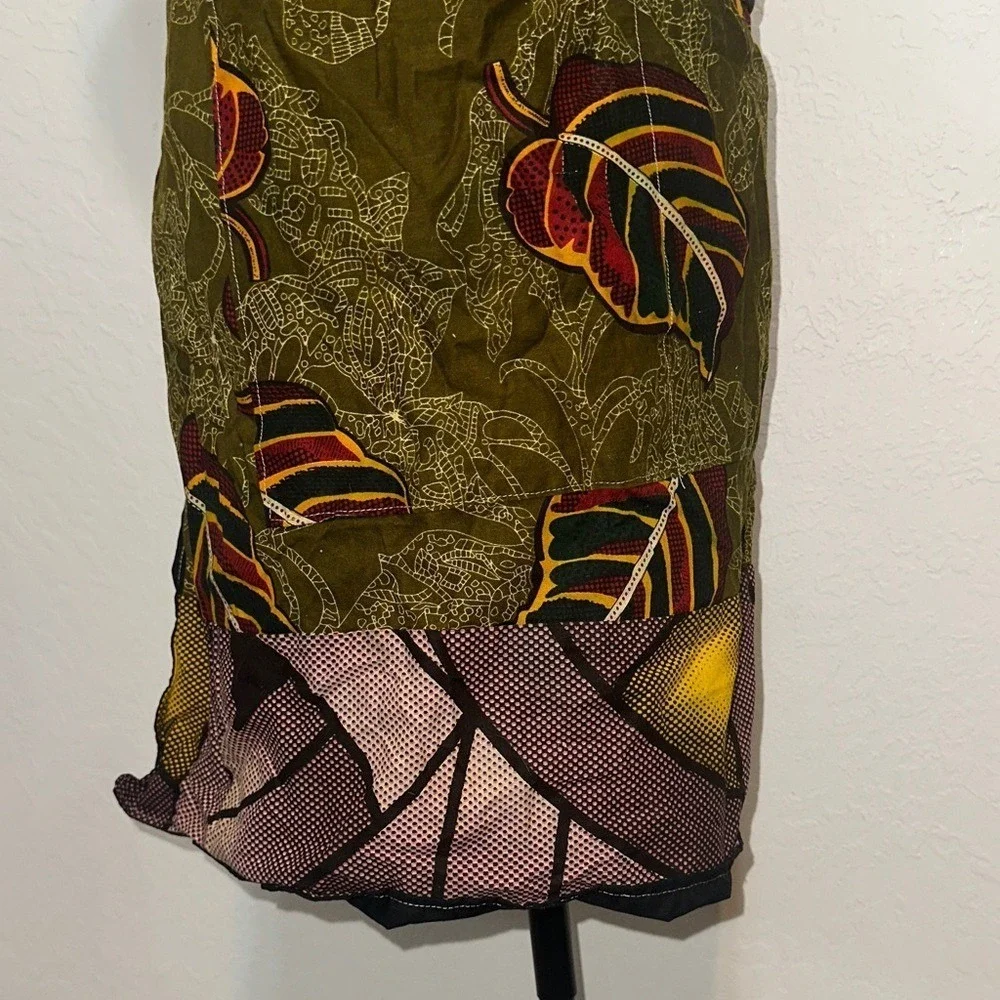 Timbali‎ Crafts Apron Olive Green Leaf Print Artisan Made Ghana Pocket